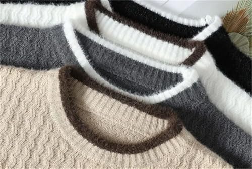 Men's Knit Sweater Long Sleeve Solid Color Thick Pullovers Vintage Top2