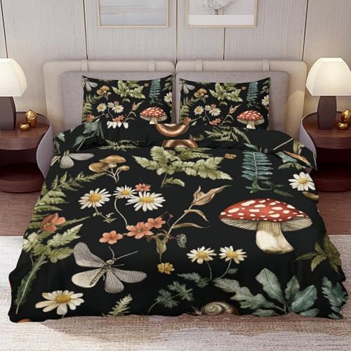 Delerain Comforter Cover Set Twin Size, Mushroom Snails 3-Piece Bedding Set for Boys Girls Teens Modern Soft Microfiber Bedroom Set Room Decor, 1 Duvet Cover + 2 Pillowcases