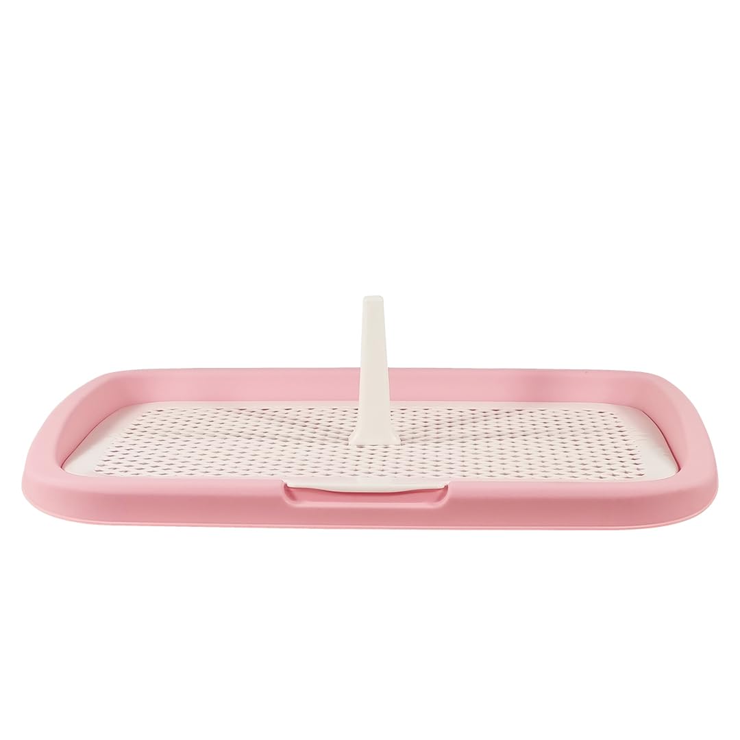 KATZE KING Dog toilet for small to medium-sized breeds, Dog potty pad holder with Removable column and Detachable grid design, Reusable dog training tray, Keep paws and floor clean 48 cm (Pink)