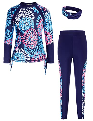 Image of GRACE KARIN Girls Long Sleeve Swimsuit Two Piece Rashguard Floral Swimwear 6-14Y