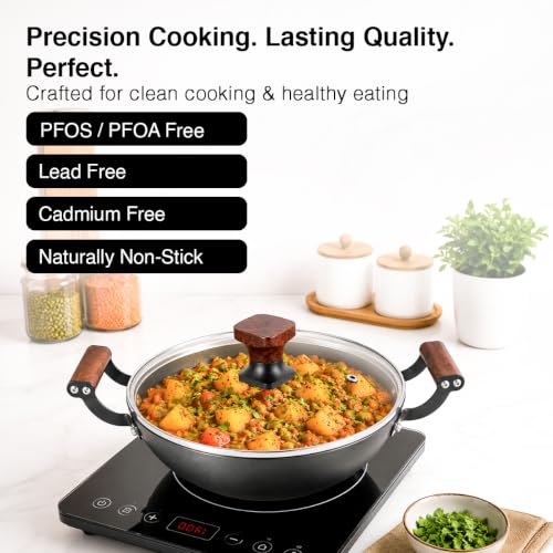 Image of Prestige Nitride Lightweight Cast Iron Kadai 20cm /1.4L with Glass Lid | Castlite Series | High Heat Retention & Rust-Proof | Enamel Coated | Gas & Induction Compatible | 15Y Product Warranty