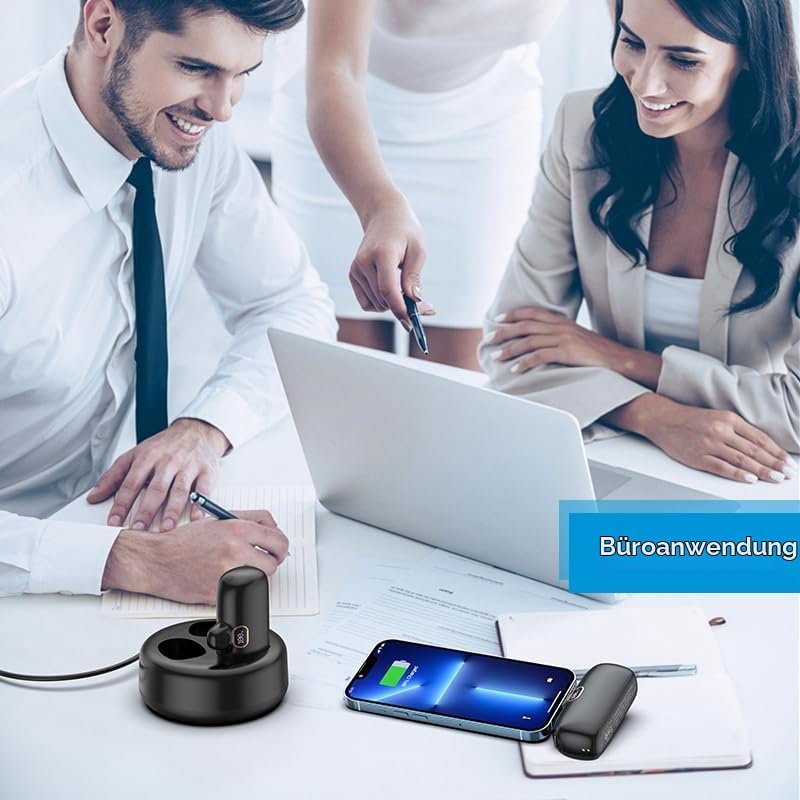 Pocket Powerbank Set 3er-Pack, 5000 mAh Mini-Powerbanks mit integriertem Stecker, LED-Anzeige, kleine Größe, tragbares Ladegerät für Smartphone/Tablet/Reise（Schwarz）