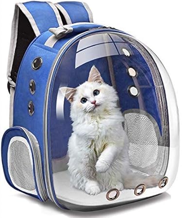 PSK PET MART Transparent Pet Backpack Carrier Breathable Capsule Traveller for Cats and Small Dogs. Blue