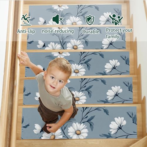 Alfombra para peldaños de madera en escaleras interiores de casas con niños y perros x15 5
