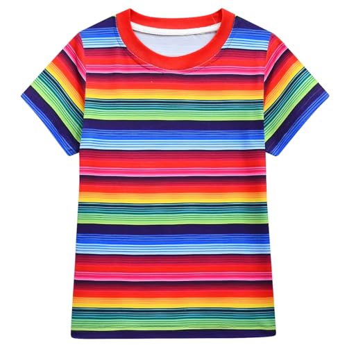 Mexican Serape Poncho Style Kids Graphic T-Shirt Short Sleeve Colorful Crewneck Tee Boys Girls Party Shirt