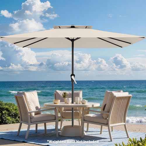 Image of AreShark 8'x10' 2 Tiers Rectangular Patio Umbrella - Outdoor Umbrella Waterproof UV Protection, Market Table Umbrella w /Crank for Pool, Backyard, Deck(Ivory)