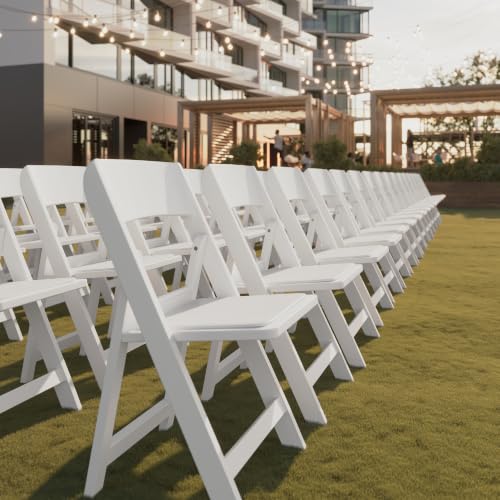 Image of Flash Furniture Hercules Tucker Commercial White Resin Folding Chair - Lightweight, Vinyl Padded Removable Seat, Indoor Outdoor Use, Event & Wedding Ready
