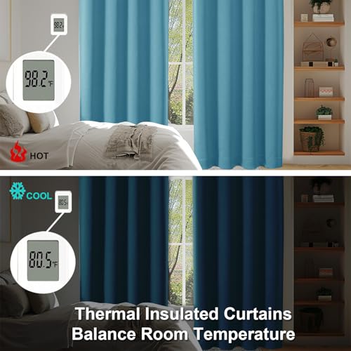 Image of Simplebrand Ava Turquoise Short Blackout Curtains for Bedroom 54 Inches Long 2 Panels Set, Solid Thermal Insulated, Energy Saving Window Treatment Curtains Blackout Drapes, W40 x L54 Inch, Turquoise
