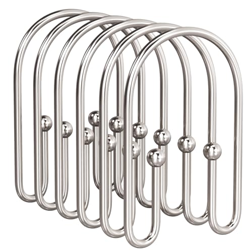 AmazerBath Shower Curtain Hooks Nickel Shower Curtain Hooks Rust Proof Non-Slip Simple Double Hook Shower Curtain Hooks for Shower Curtain Sturdy Shower Curtain Rings 12Pcs