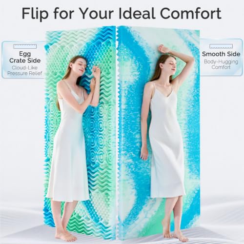 Image of SOOSLEEPY 3 Inch 7-Zone Queen Memory Foam Mattress Topper Egg Crate Cooling Gel Infused Mattress Pad Bed Topper for Pressure Relief and Back Pain Soft & Breathable, CertiPUR-US Certified