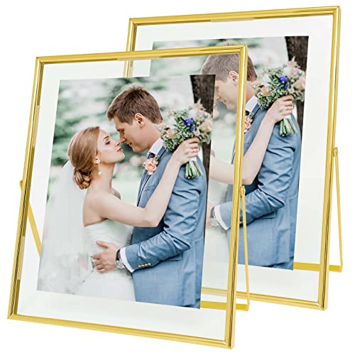 Qiannhee 8X10 Floating Frame Set Of 2, Picture Frame Hold 8X10In 6X8In 5X7In Photo For Tabletop, Glass Finish, Metal Stand Frame Gold, 2 Pack #TOP2