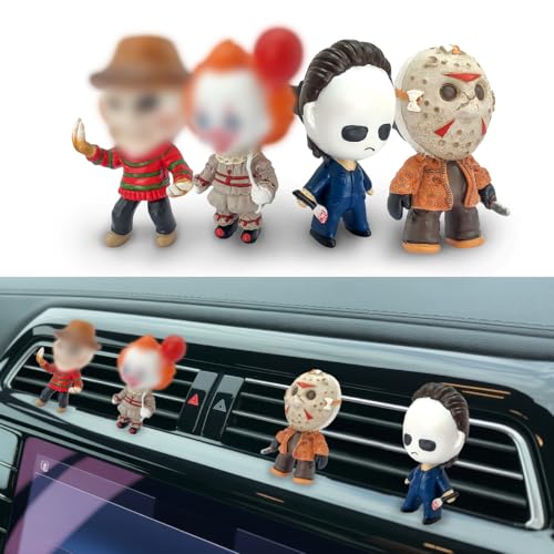 GENANY 3D Resin 4 pcs Horror Car Air Freshener Vent Clip Automotive Freshener Set Hand Painted Slasher Evil Clown Designs Gothic Vent Accessories for Horror Fans
