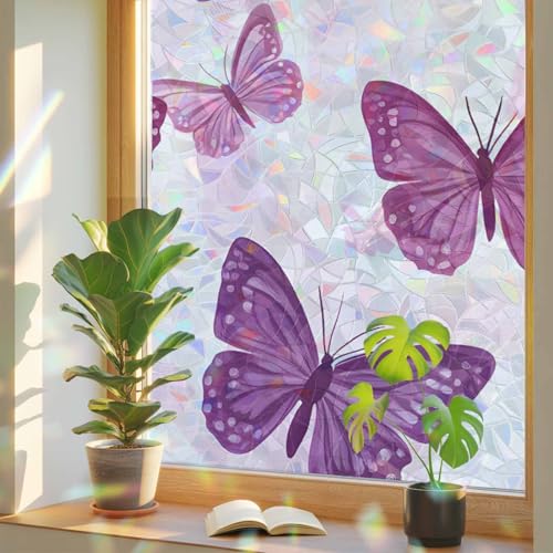 Vinilo Decorativo para Ventana Mariposas Moradas 39x18 in miniatura 1