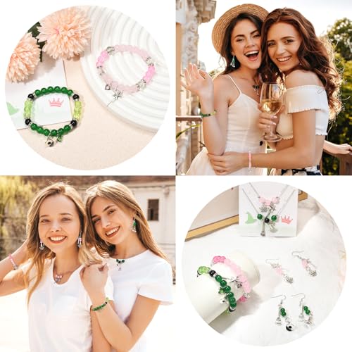 Friendship Matching Bracelets, Crown Witch Hat Earrings Necklace BFF Bracelets for 2 Best Friends, Party Favors Accessories Gifts for Women Teens Fans Dress Decor3