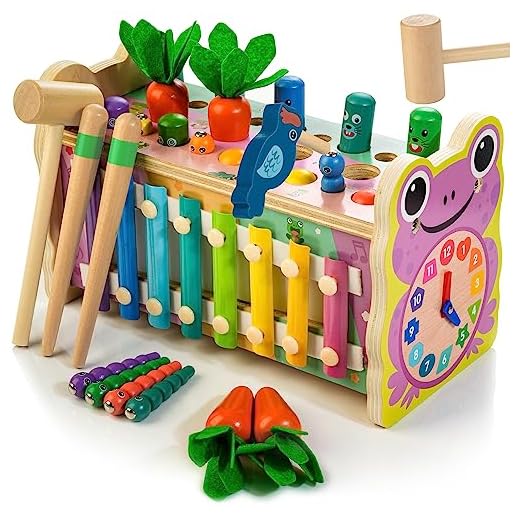 Amtreen Juguetes Montessori de Madera para 1 año de Golpear a un Topo Juego Martillo Zanahoria Cosecha Juego Aprender Juguetes de Desarrollo para Niños Pequeños Actividades Regalo Rosa (Rosa)