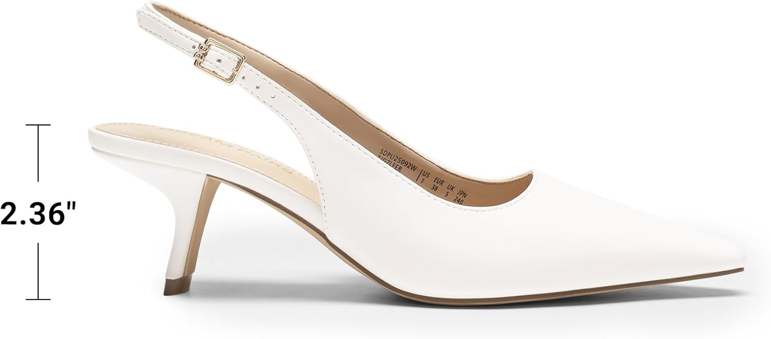 DREAM PAIRS Women's Slingback Kitten Heels - 2.36 Inch Low Heel Pointed Toe Pumps, Comfortable Closed Toe Dress Shoes for Office Work, Classic Holiday Heels