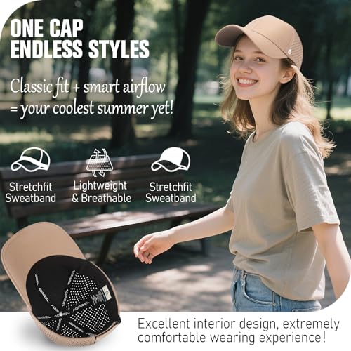 Image of AOPREL Baseball Cap Breathable Mesh Golf Hat Quick Dry Adjustable Baseball Hats for Men and Women Sport Running Workout