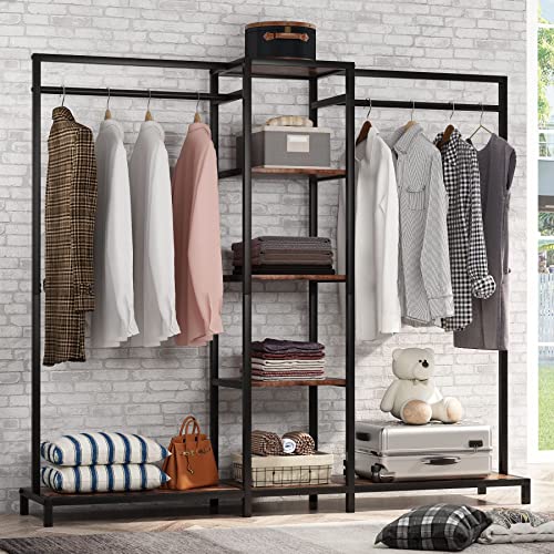 Tribesigns Freestanding Closet Organizer, Garment Rack with Double Rods and Storage Shelves, Large Open Wardrobe Clothes Rack for Hanging Clothes and Storage