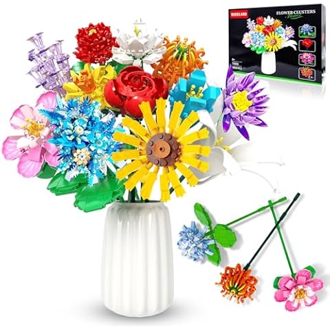 Flowers Bouquet Building Set 980 PCS - 12 Kinds of Flowers Botanical Collection and Decorative Home for Mother's Day, Birthdays, Valentine's Day Gifts Ideal for 6+ Women Girls Adults, No Vase Cover
