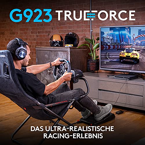 Logitech G923 TRUEFORCE Gaming Rennlenkrad mit Pedalen, Kraftrückkopplung bis 1000 Hz, reaktionsschnelles Fahren, Doppelkupplungssystem, Echtleder Lenkrad, für PS5, PS4, PC, Mac - Schwarz, USB – Bild 4