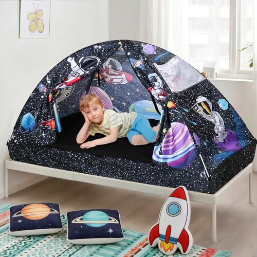 Image of Kid Bed Tent -Twin Play Tent Dream Playhouse for Bedroom Decor Indoor Games Twin Size Bed Canopy by CRAWLBO