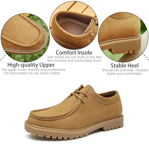 Men's Leather Lace Up Platform Penny Loafers Retro Comfort Round Toe Non-Slip Lug Sole Block Heel Casual Derbys for Business Office Driving Walking Shoes3