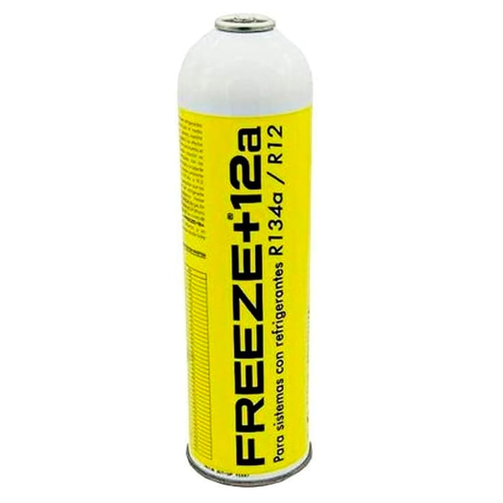 Genérico Gas Aire Acondicionado para Coche. 1 Botella Gas Refrigerante Freeze Organico +12a de 420Gr Sustituto R134a / R12 + Manguera de Carga con manómetro Control de Carga.