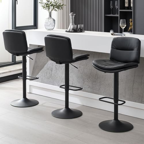 Image of FIRAVOE Adjustable Bar Stools Set of 3, Faux Leather Swivel Barstools