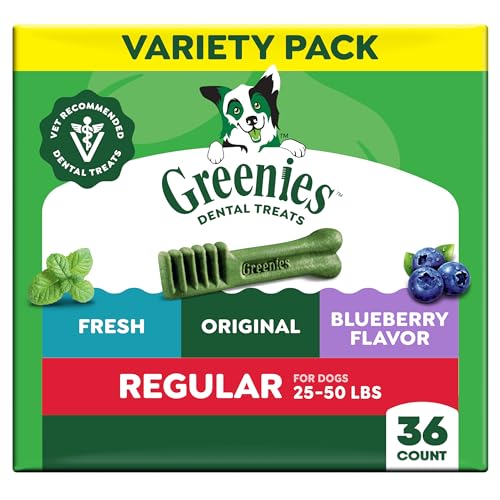 Image of Greenies Regular Dental Dog Treats, Mint, Original, & Blueberry, 36 count
