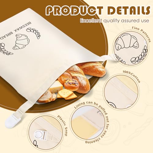 Reusable Beeswax Bread Bags for Homemade Sourdough - 2 Pack XL 17x12 Inch Cotton Linen Storage, Keep Bread Fresh & Easy Clean