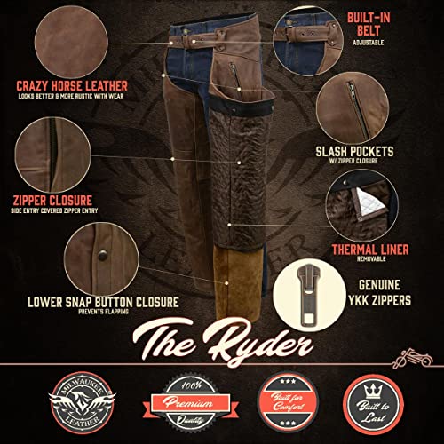 Milwaukee Leather MLM5518-BRN-4X Chaps For Men'S Vintage Crazy Horse Brown Leather- Snap Out Thermal Lined Motorcycle Chap Mlm5518-4X-Large thumb #1