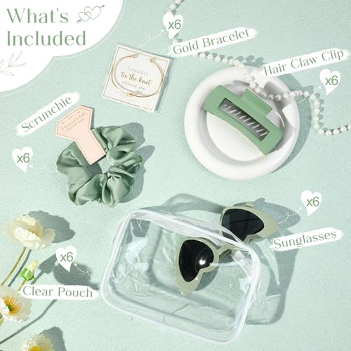DEEKA 30 Pcs Bridesmaid Proposal Bag Set Gift Clear Makeup Toiletry Bag Bachelorette Party Favors Sunglasses Hair Claw Clips Scrunchies Knot Bracelets Bridal Wedding Party Gifts (Sage Green)2
