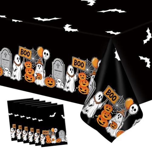 Image of 6Pack Halloween Tablecloth Disposable Plastic Table Cloth Decorations Black