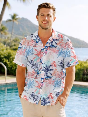 Image of Yoimira Hawaiian Shirts for Men, Print Mens Casual Short Sleeve Button Down Shirts Floral Aloha Beach Shirt