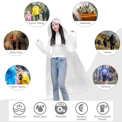 Image of HACER Hooded Raincoat for Women EVA Waterproof Full Length Long Sleeves Lightweight Rainwear with Hood for Adults Camping Hiking Trekking (Pack of 1, White, Free Size)