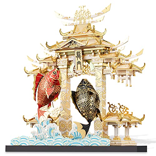 Piececool 3D Metal Puzzle Model Kits, Dragon Gate Carps Models Building Kit for Adults, Brain Teaser DIY 3D Puzzles Learning Toys for Teens Students Stress Relax, Great Birthday Gifts, 249 Pcs