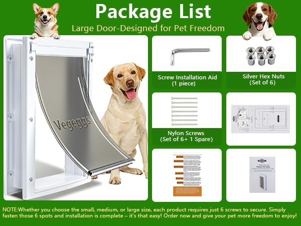 Large Dog Door for Daily in & Out Access, Magnetic Pet Door with Slide-in Locking Panel, Easy Install Doggy Door for Wood, PVC, Metal & Panel Doors, 10 1/8 x 15 3/4, for Dogs Up to 100 lb,for Pets