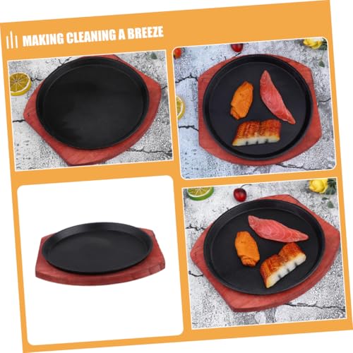NUOBESTY Thick Cast Iron Sizzling Fajita Plate with Wooden Base Non-Stick Round Steak Grill Pan Cooking Surface for Home Barbecue and Restaurant Use Heavy-Duty BBQ Iron Hot Plate - Image 7