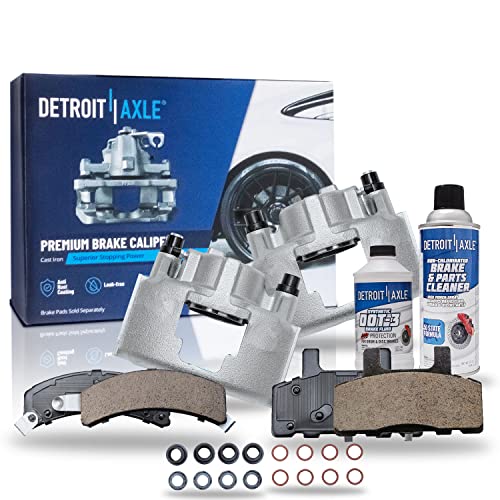 Image of Detroit Axle - Front Brake Kit for Chevy GMC Express Savana 1500 2500 C1500 C2500 K1500 K2500 Tahoe Yukon Cadillac DeVille Escalade Fleetwood Disc Brake Calipers Ceramic Brakes Pads Replacement