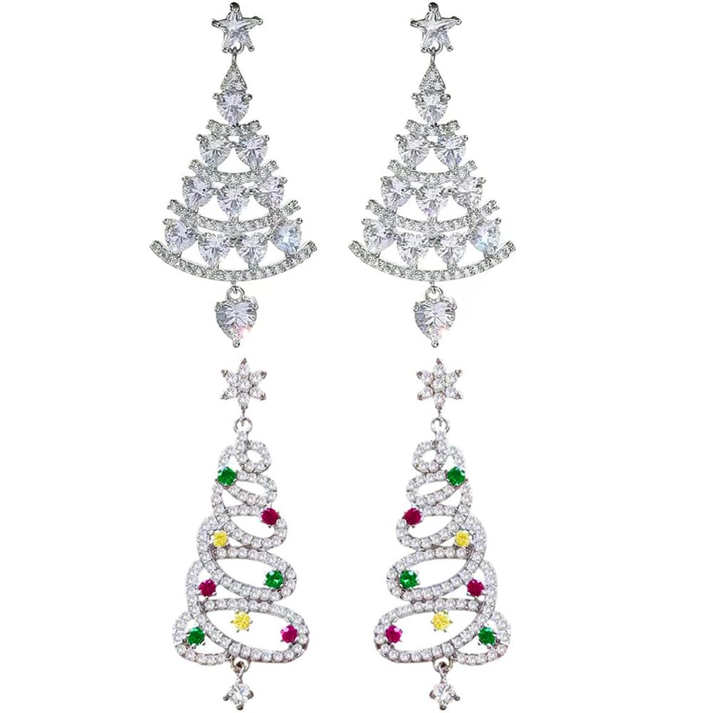 Christmas Tree Earrings 2PACK AFORENTIER Luxurious Glittering Rhinestone Christmas Tree Earrings Jewellery Gifts for Daughter Niece Girls BFF Women Friendship