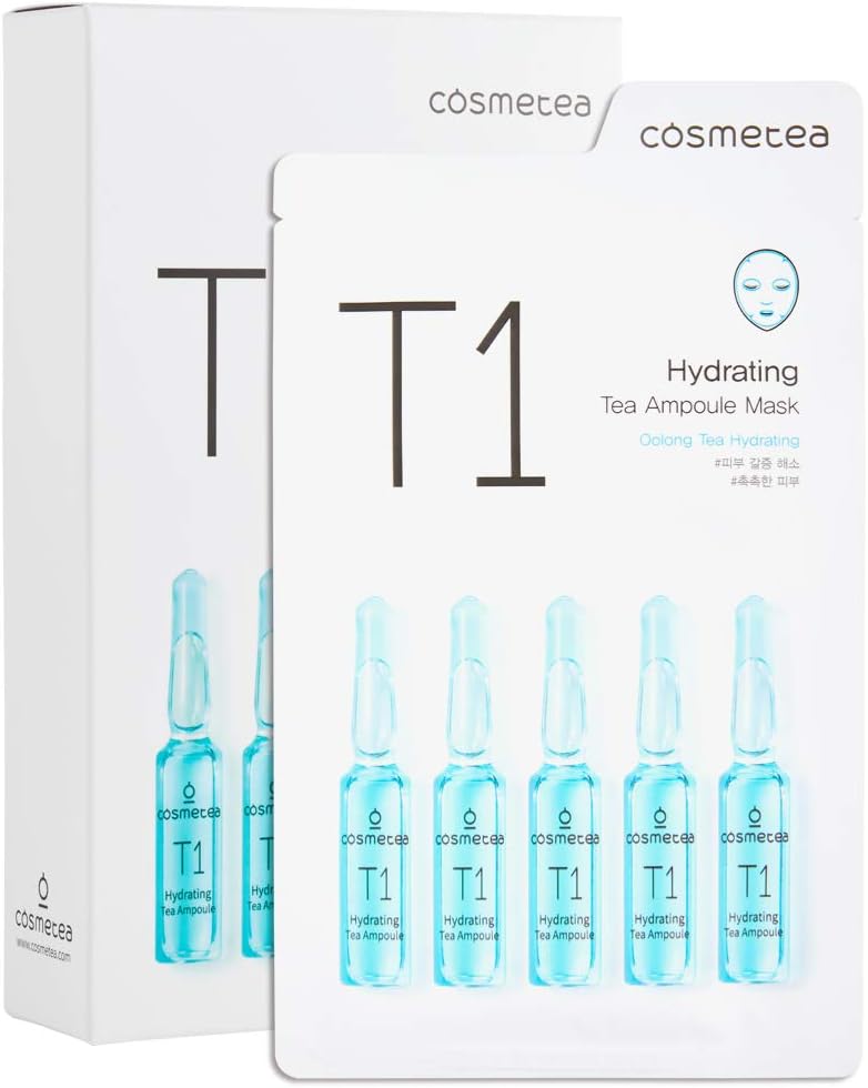 Korean Essence Face Masks - T1 Oolong Tea Hydrating Ampoule Full Facial Masks 10 Pack Treatments, Care Your Skin Anti-Aging, Anti-Wrinkle, Purifying, Deep Moisturizing with Hyaluronic Acid