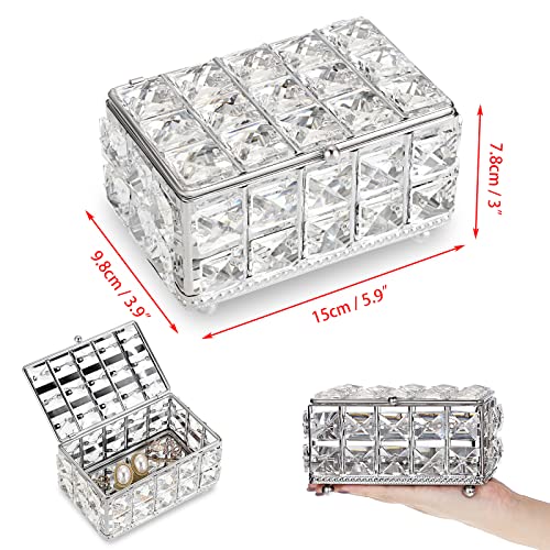 Hipiwe Crystal Jewelry Box Trinket Organizer With Lid Mirrored Treasure Box Silver Ring Holder Keepsake Box Decorative Jewelry Box For Wedding Dresser Room Decor Christmas Birthday Gift #TOP5