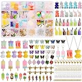 🌈 Niedliches charms anhänger set - Dieses ohrringe selber machen set mit entzückenden Motiven wie Schmetterlingen, süßen Bären, duftendem Milchtee und leckerem Eis, und ist somit der perfekte Begleiter für kleine Kinder, um in die fröhliche DIY-Welt einzutauchen.