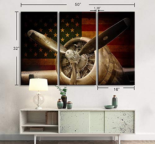 Vintage Airplane Decor Aviation Canvas Wall Art Military Fighter Jet Engine Decorations Aircraft Propeller Prints Picture Modern Living Room Bedroom Office Home Decor Kitchen Artwork 16X32"3 Pcs #TOP2