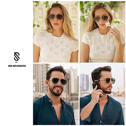SOJOS Retro Oversized Aviator Polarized Sunglasses for Women Men Classic Large Metal Sun Glasses SJ1207A3
