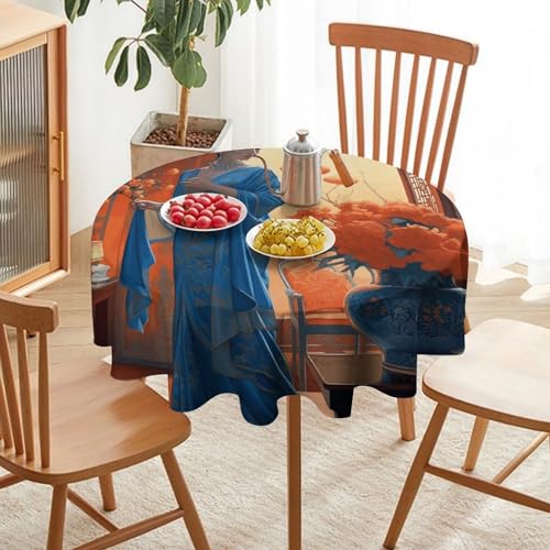 Nappe de table ronde imperméable 178cm motif fleurs orientales