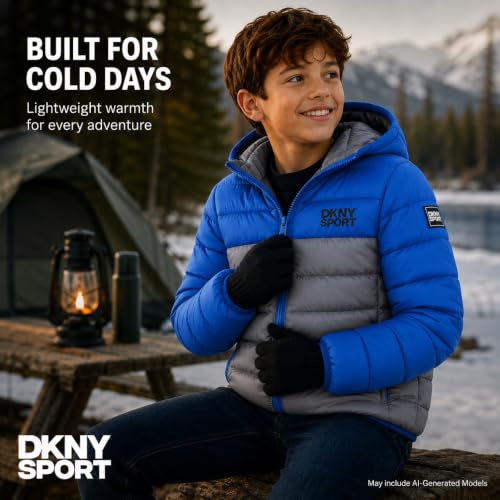 Image of DKNY Boys Winter Jacket, Midweight Puffer Coat, Weather Resistant, Hooded