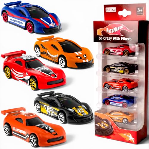Image of Die Cast Metal Toy Cars, Pack of 5, Unbreakable Cars, Set of 5 Toy Vehicle for Kids, Multicolor