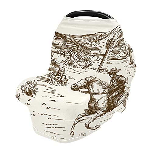 Image of xigua Soft Baby Car Seat Covers Canopy for Infants Strollers Canopies for Newborns Babies Nursing Apron Cover for Breastfeeding, Western Desert Cowboy