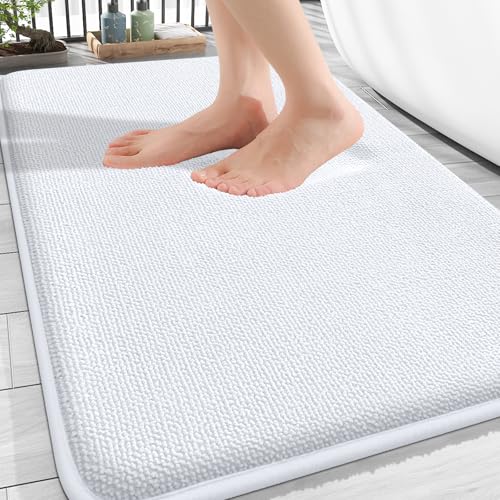 Image of OLANLY Thick Memory Foam Bath Mat Rug 30x20, Extra Soft Absorbent Bathroom Rug, Quick Dry Bath Mats, Non-Slip, Machine Washable Carpet for Bathroom, Tub and Shower, Home Decor Accessories, White